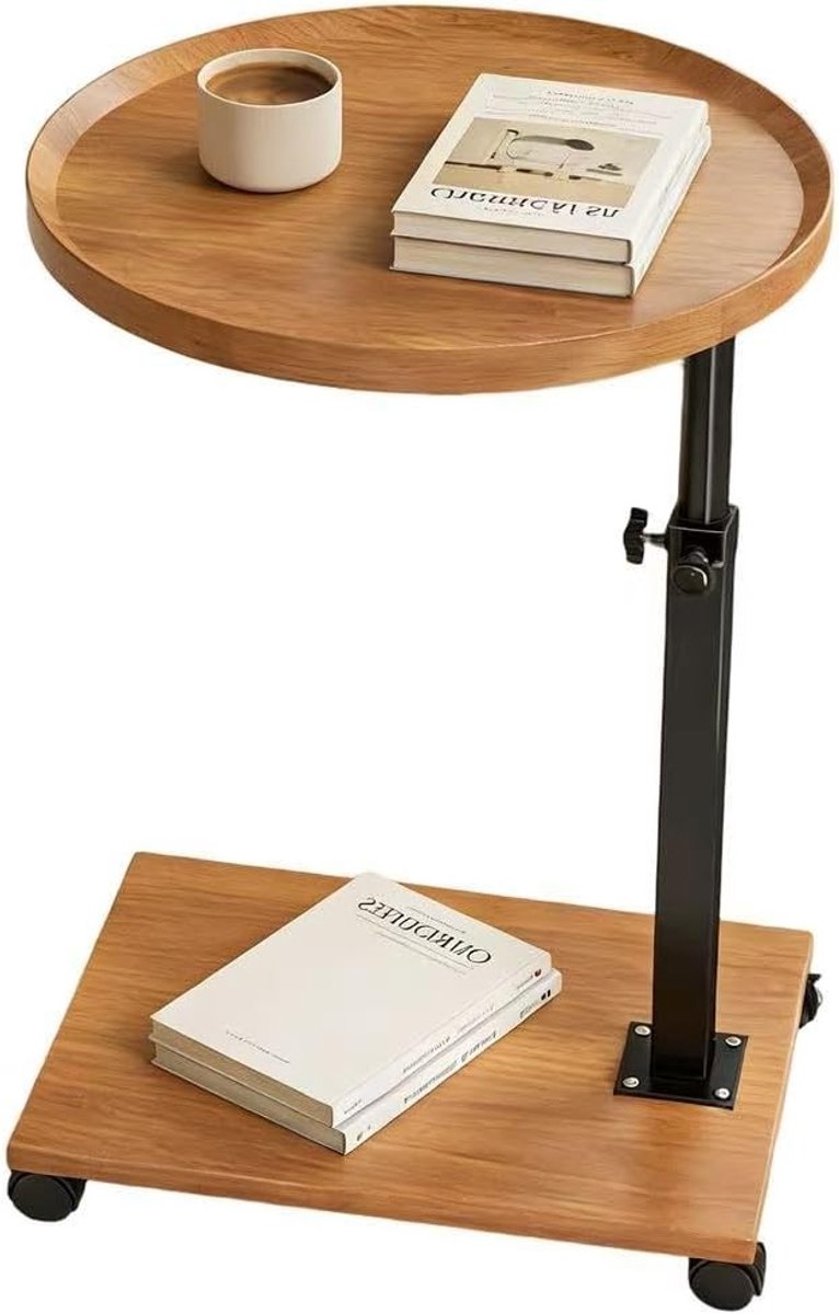 Hoogte verstelbare C-vormige bijzettafel met wieltjes, multifunctionele salontafel voor wo