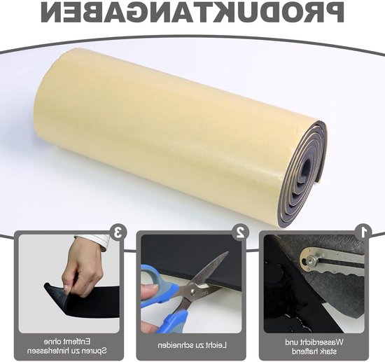Multifunctionele zelfklevende neopreen isolatiemaat van 300 mm x 12 mm x 1,5 m, geluidsisolatie, schokabsorptie en antislip eigenschappen, zwart van Merkloos — afbeelding 3