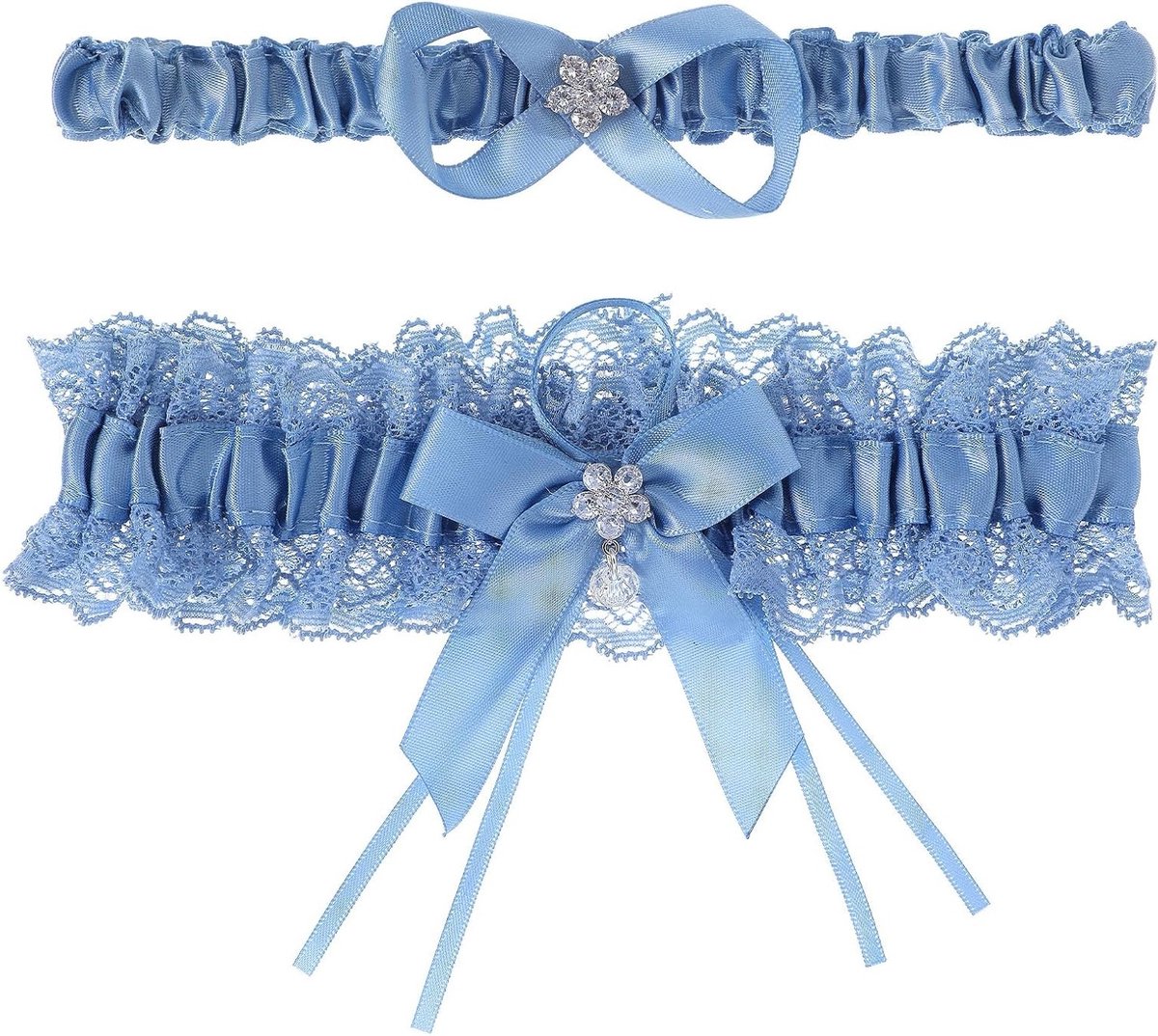 Blauwe Bruidsband met Kant, Elegante Garter voor Trouwen, Cadeau voor de Bruid, Perfect voor Verloving en Feesten