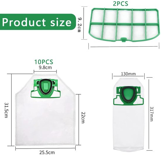 Seb3 - Vacuumzakken - 10 Stuks - 5-Lagen Microfleece - Wit - Geschikt voor Allergieën - Inclusief Filters - Voor Vorwerk Kobold VK200 FP200