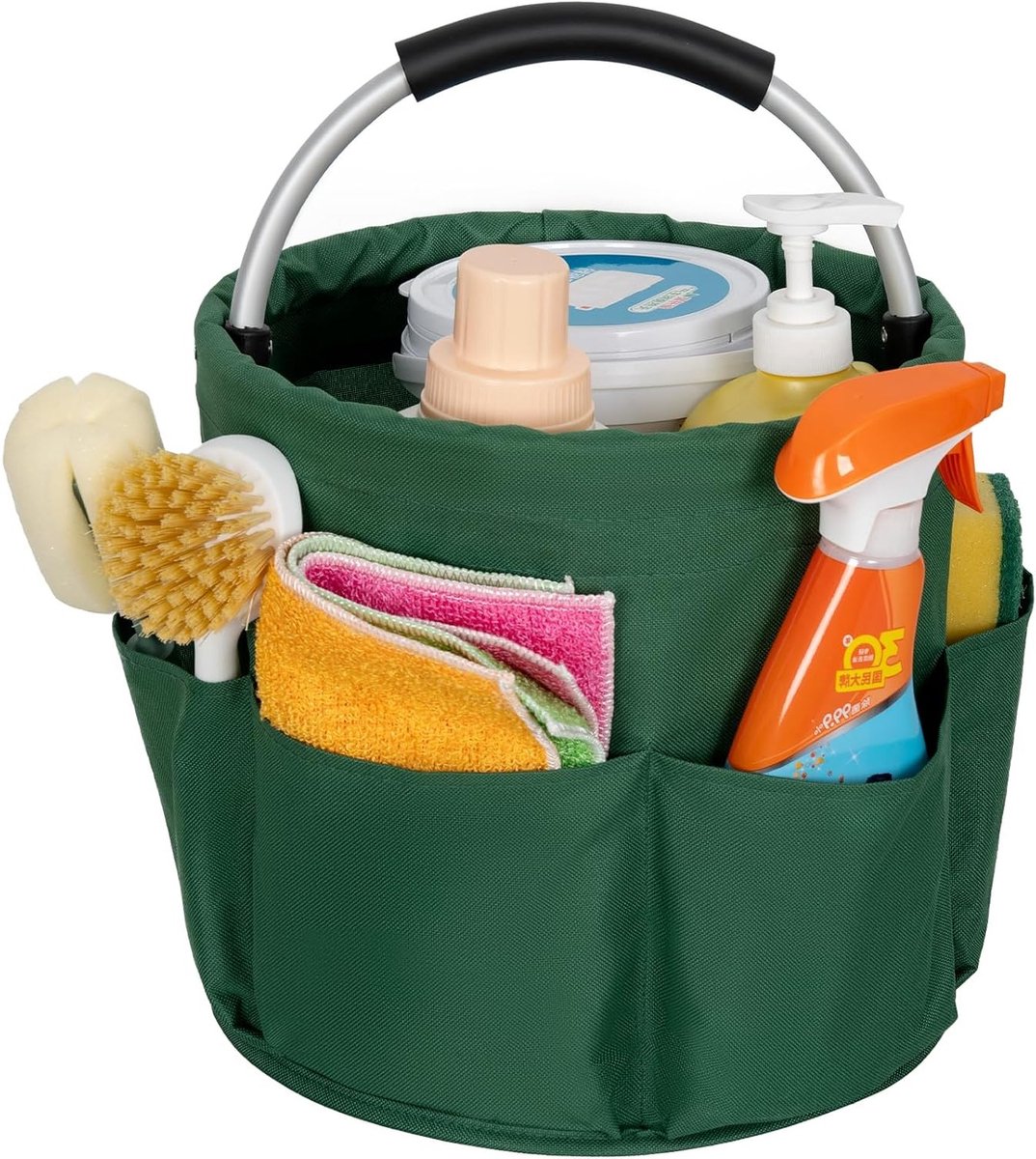 Vouwbare Schoonmaakemmer Organizer met Handvat - Multi-pocket Schoonmaak Gereedschapstas voor Huishoudelijk Gebruik en Professionele Schoonmakers, Groen