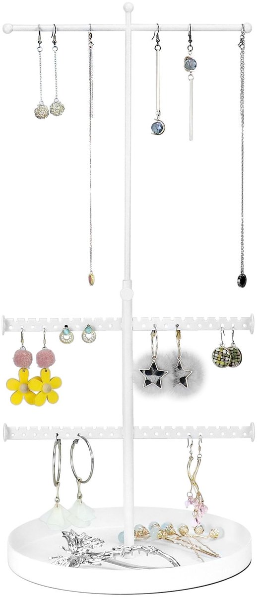 Store_7 - Sieradenstandaard - Verstelbare juwelenhouder - Wit - Organisator voor oorbellen - Ruimte voor 34 paar - Geschikt voor diverse sieraden