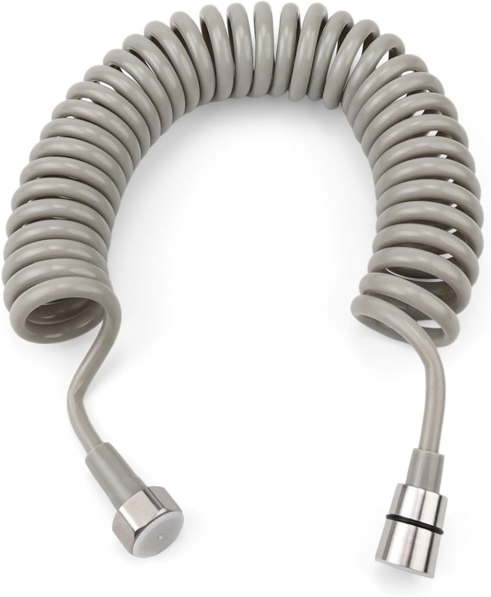 5m PE Douche Slang - Grijze Telescopische Slang voor Badkamer, Keuken en Hotelgebruik, Spirale Aansluiting, Duurzaam en Flexibel