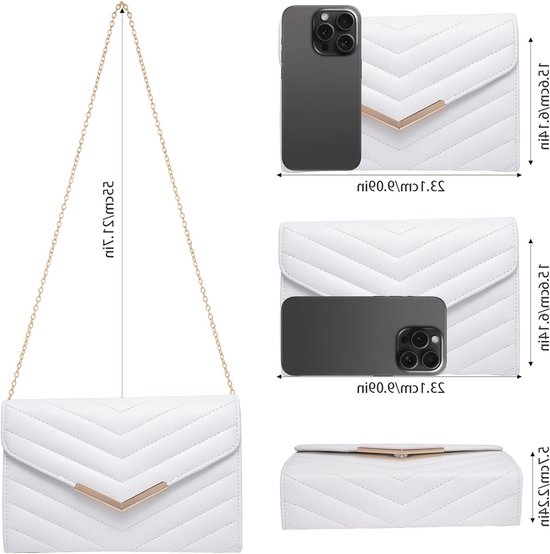 Elegante Vegan Leren Clutch in Wit met Polssteun en Ketting voor Avond, Bruiloft en Feestjes - Perfecte Handtas voor Prom en Banquet 23x16 — afbeelding 3