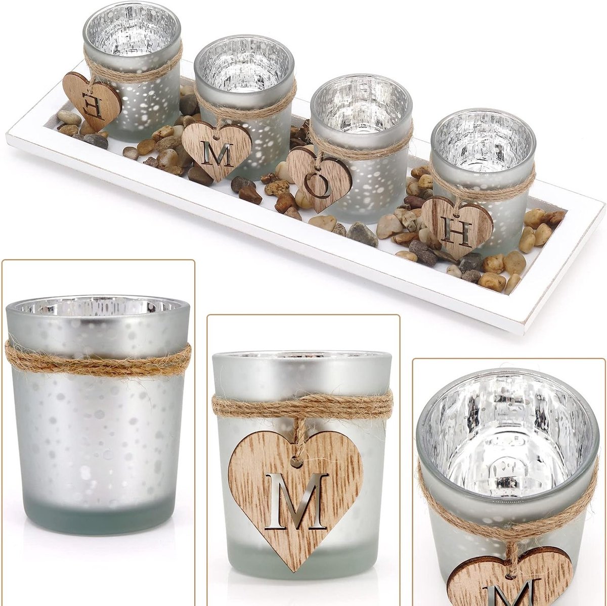 Set van Glazen Kaarsenhouders, Tealight Houder voor Tafel, Woonkamer en Thuisdecoratie - Stijlvolle Accessoires voor een Gezellige Sfeer — cadeau in Wonen & Interieur - foto 4