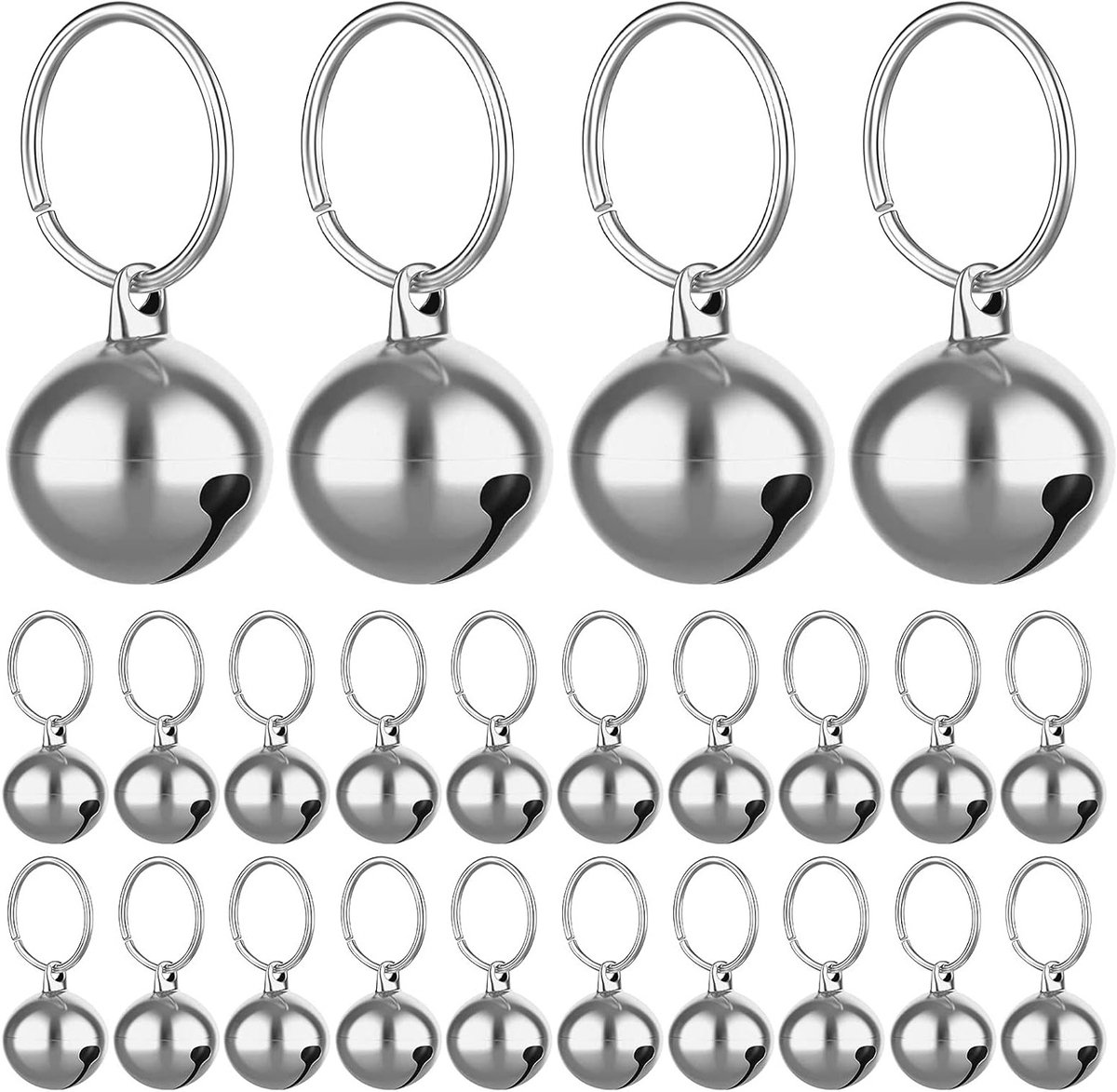 SnelShoppen - 24 Stuks Kat & Hond Halsband Belletjes - Jingle Bell Halsband Hanger Dieraccessoires Feest, DIY, Klein, Zilver