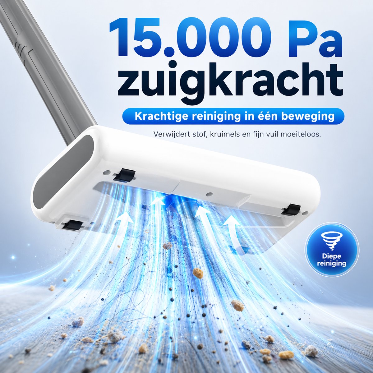 Draadloze steelstofzuiger - 15000 Pa - 4 in 1 - HEPA - 30 min - Incl. 2x HEPA-filter & 2x Dweilpads - Wit — afbeelding 4