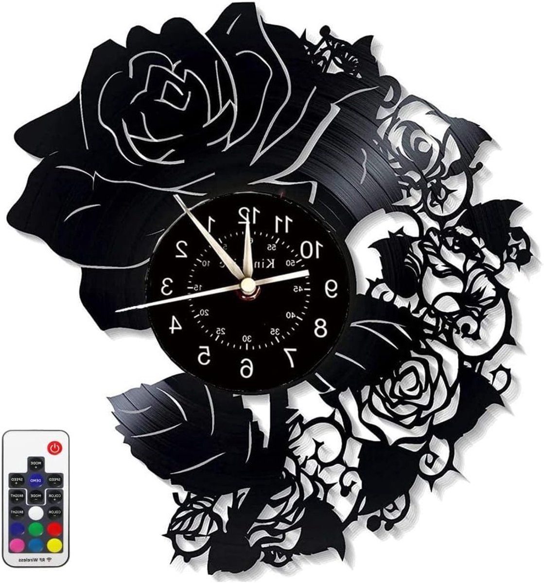 Stijlvolle Wandklok met Klassiek Zwart Rozenontwerp, Decoratieve Klok voor Thuis en Cadeau-ideeën, Kunstzinnig Interieur Accessoire
