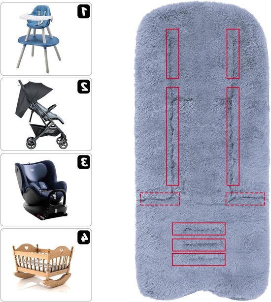 Pluche stoelhoes voor kinderwagen, zacht warm zitkussen, babyzitje-inzetstuk, kinderwagenkussen, sportstoeltje, winter voor buggy, kinderzitje, babyzitje, fietskar, eenvoudige bevestiging, 76 x 37 cm van Zamboo — afbeelding 5