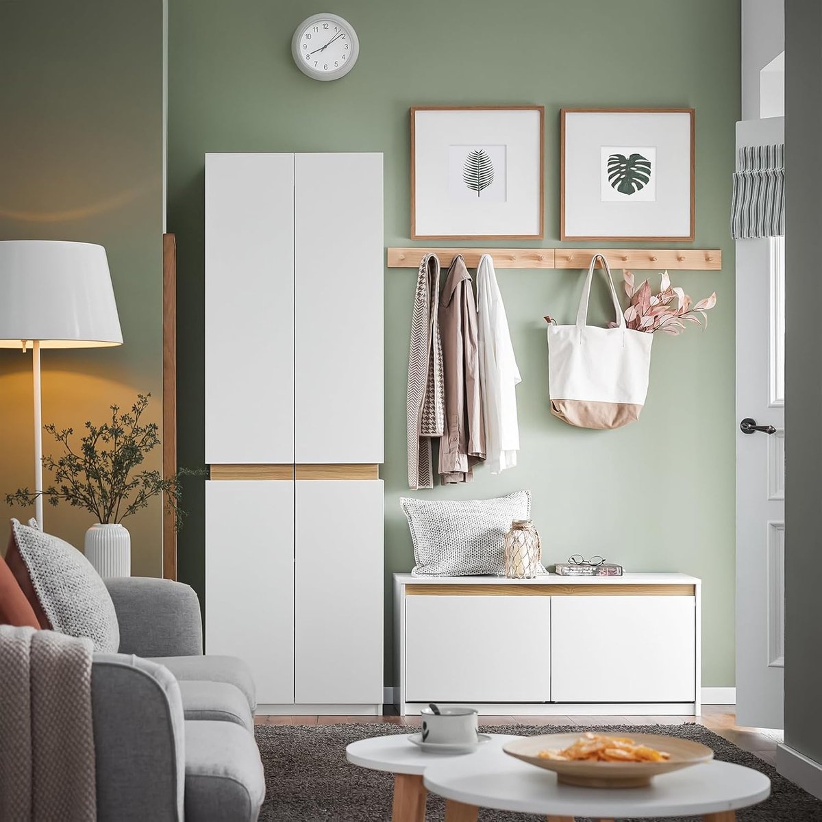 Kledingkast 61x192x30 cm – Smalle Hoge Opbergkast met 2 Deuren, Kledingroede en 5 Vakken – Moderne Garderobekast voor Slaapkamer en Hal – Wit – Vermissen