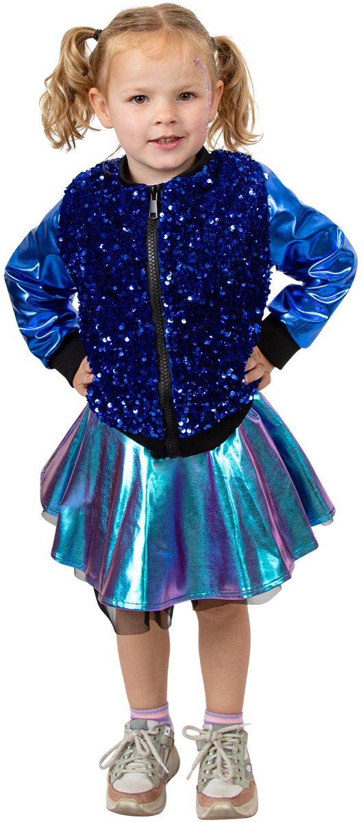 Jas kind pailletten/metallic blauw Maat 152