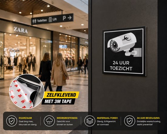 24ME® - Camera bewaking bord - 4 Stuks - Zelfklevend - 10x10cm - Cameratoezicht - Camerabewaking van 24ME — afbeelding 4