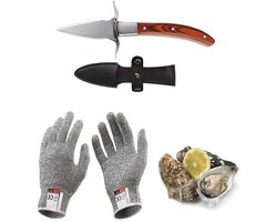 RUX® Oestermes - Oesterset - Oestermes en Handschoen - Hout - Bruin - 17cm x 1cm x 2cm