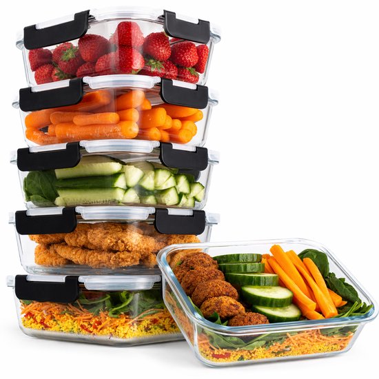 Vershoudbakjes Glas - 6 stuks - Meal Prep Bakjes - Diepvriesbakjes - 1040ml - Vivid Green