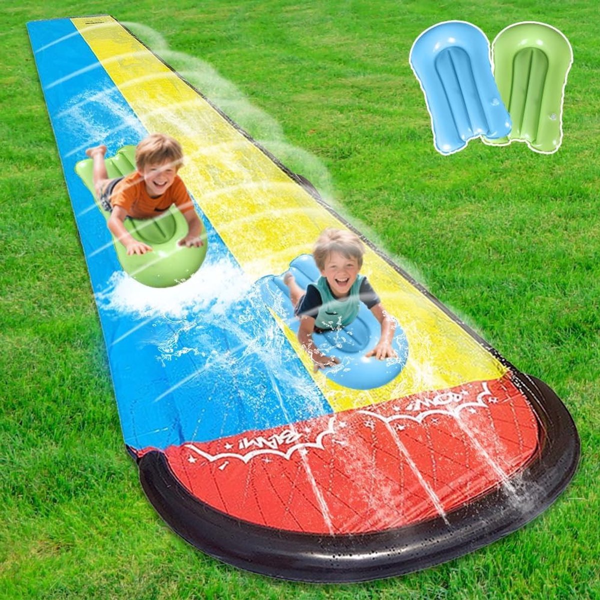 Grote Waterglijbaan voor Kinderen, 240 x 55 Inch, Inclusief 2 Bodyboards voor Buitenplezier en Tuinactiviteit