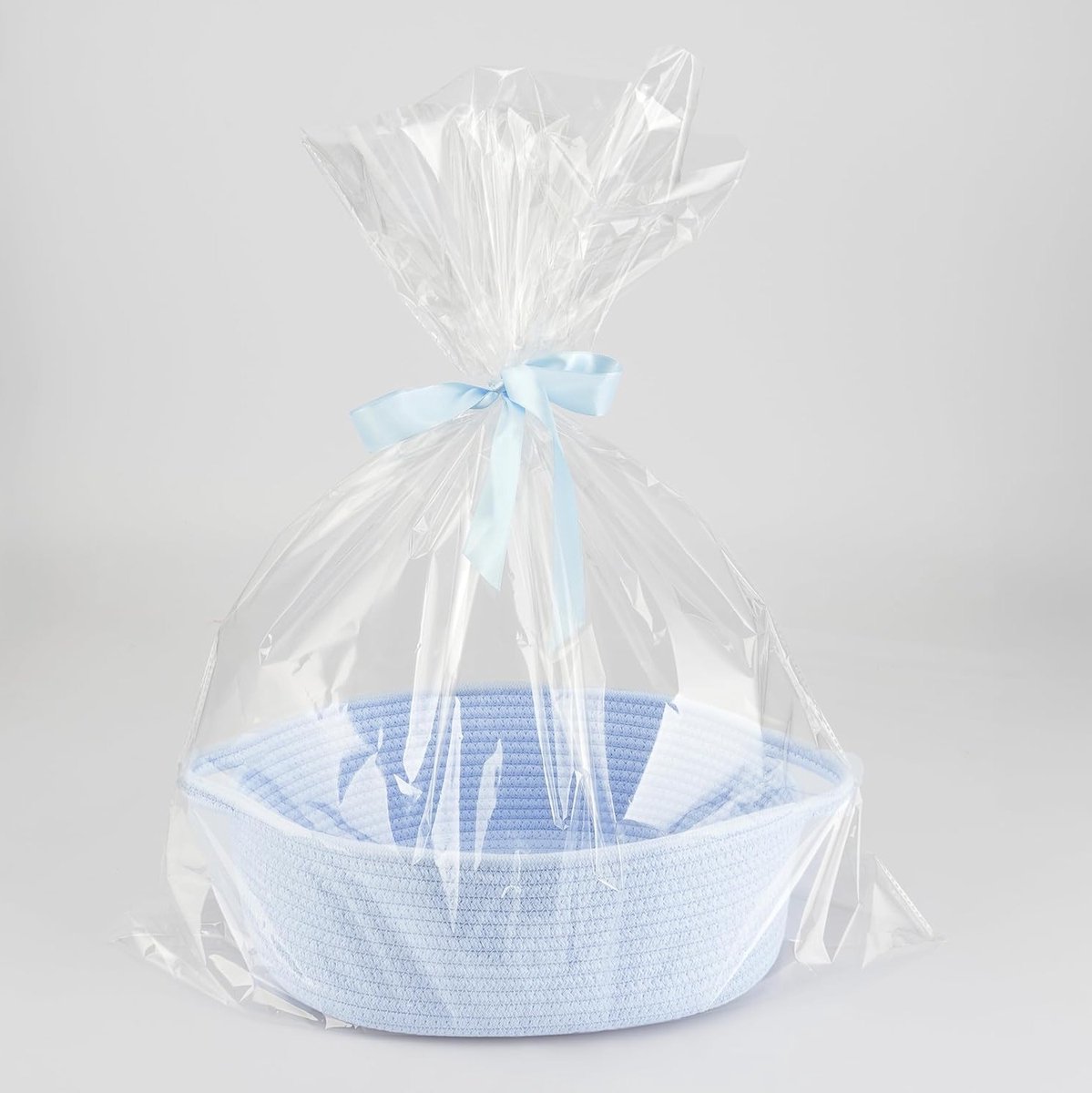 Kleine Geweven Mand van Katoen voor Cadeaus, Baby, Pasen en Opberging van Speelgoed met Cadeauzak en Blauwe Strik