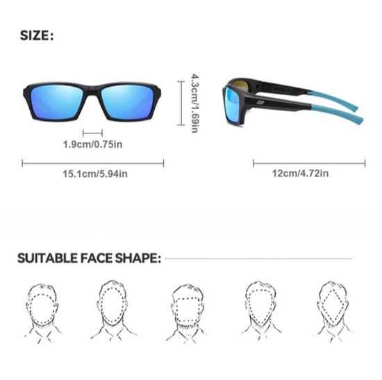 Opvouwbare Gepolariseerde Sport Zonnebril - Fietsbril - heren / dames - UV400 Bescherming - Anti-Glare & HD Zicht - Compact Design - Voor Autorijden, Vissen & Outdoor - Ideaal voor Reizen - Blauw & Zwart van Merkloos — afbeelding 2