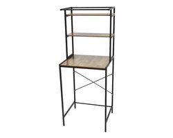 Wasmachine en Droger Opbergrek – Verstelbaar Badkamer Organizer Rek met Verstelbare Voeten – Ruimtebesparend Opslagsysteem 69 x 60 x 176,5 cm – Zwart & Eikenhout