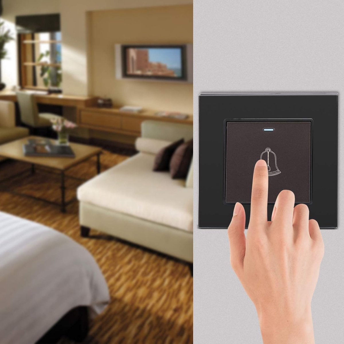 Dailygoody - Doorbell Switch - Tempered Glass Deurbel - Elegant Design - Zwart - Push Button - Perfect voor Thuis en Hotel - Wandmontage