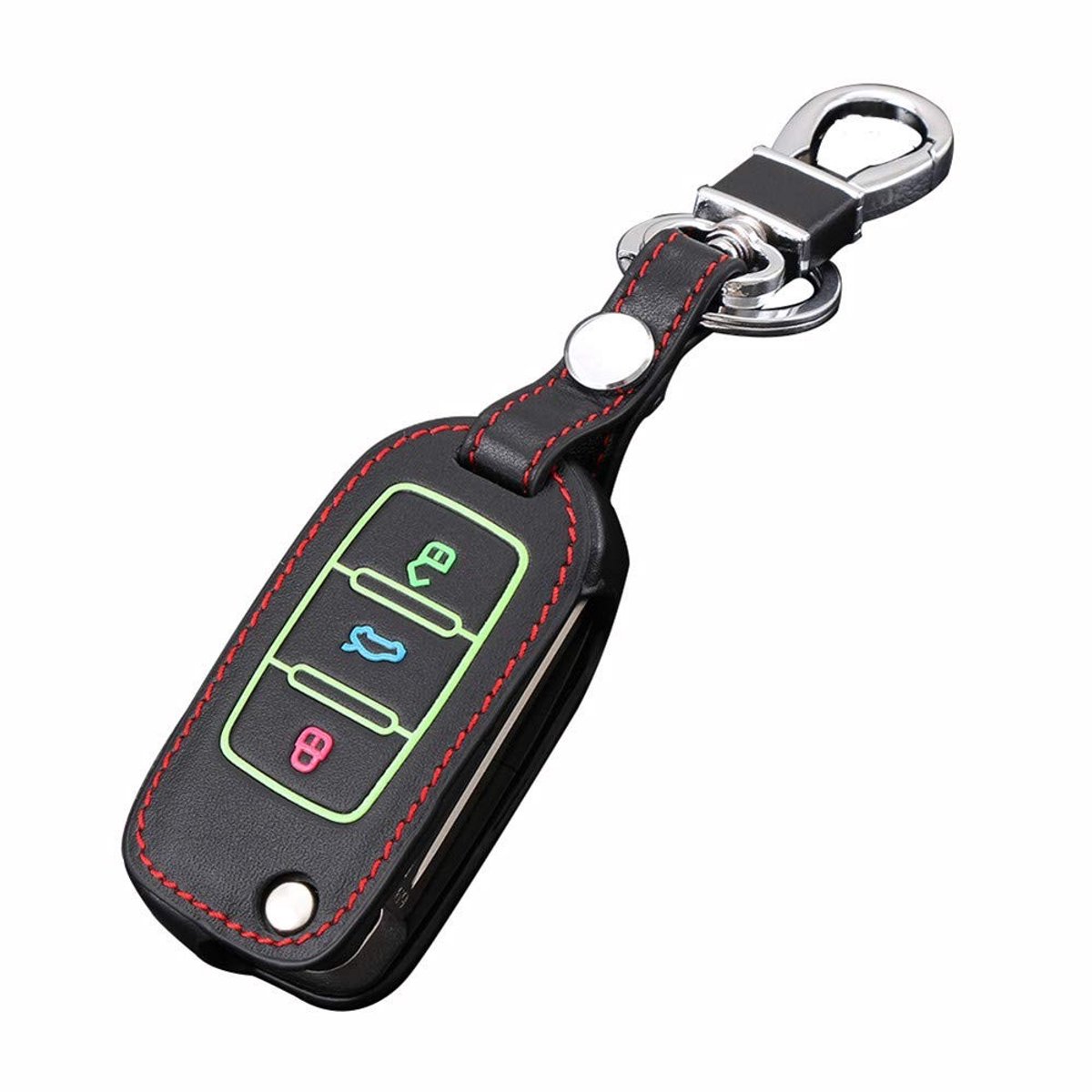 Dailygoods - Cosensi - Dailygoody - Lederen Autosleutelhoes - Fluorescerende Knoopsluiting - Perfecte Bescherming - Compacte Formaat - Geschikt voor Volkswagen - Hoogwaardig...