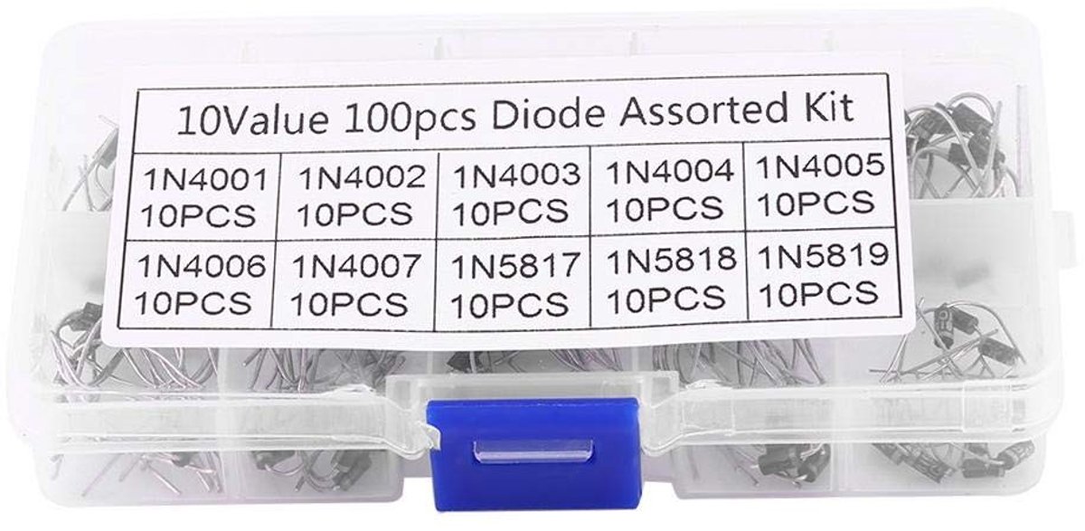 Dailygoods - Dailygoody - Diode Assortiment - 10 Waarden - Hoog rendement - 100 Stuks - Lage lekkage - Geschikt voor Elektronica projecten