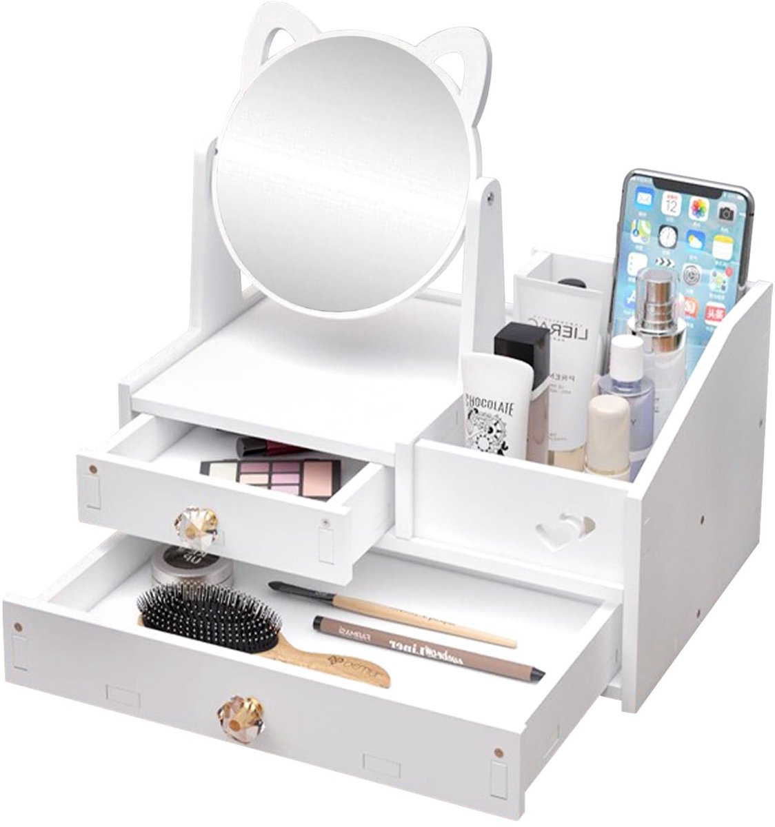 Dailygoods - Dailygoody - Make-up-organizer - Make-up opbergen - Met spiegel en laden - Wit - Kunststof - Duurzaam en praktisch - Geschikt voor elke ruimte