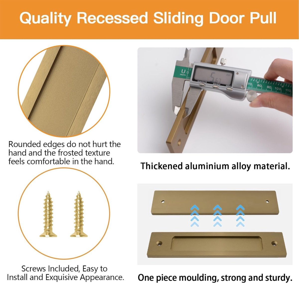 Dailygoods - Dailygoody - Rechthoekige verzonken schuifdeur trekt - Aluminiumlegering - Champagne goud - Vinger trekt - 2 stuks - Geschikt voor schuifdeuren