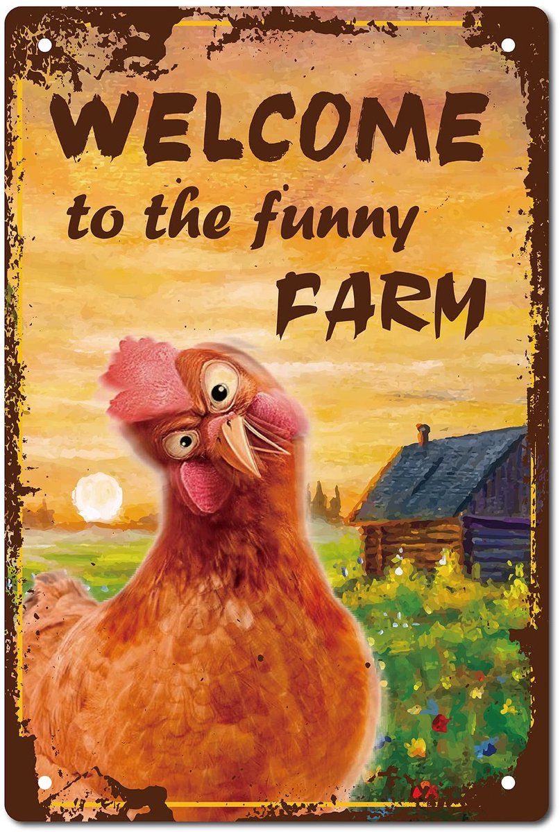 Dailygoods - Dailygoody - Welkom bij The Funny Farm - Retro Muurdecoratie - Tinnen Schilderij - 20,3 x 30,5 cm - Boerderij Tuindecoratie - Geschikt voor Huis en Tu