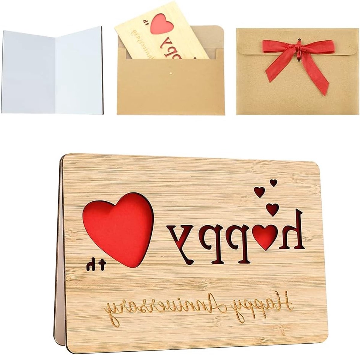 Houten Verjaardagskaart voor Jubileum, Schrijfbare Kaart voor Huwelijk, Valentijnsdag en Geliefden
