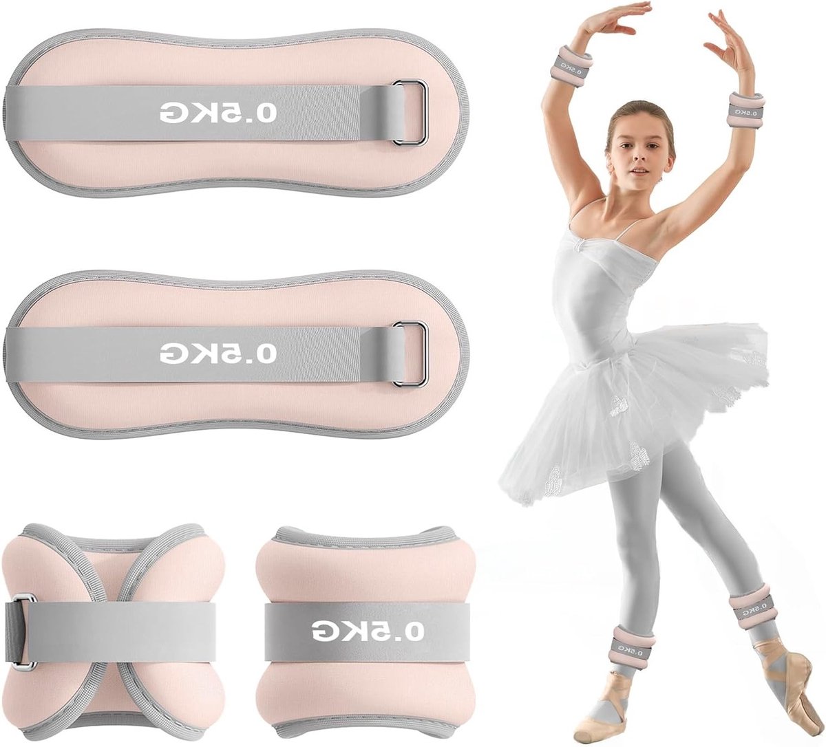 2 Pack Gewichten voor Enkels en Polsen, Ideaal voor Pilates, Yoga, Jogging en Aerobics (0.5kg, Roze)