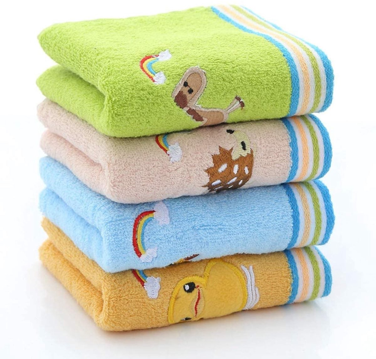 Dailygoody - Handdoek - Katoenen handdoeken - Set van 4 kleurrijke dierenhanddoeken - 25x50 cm - Handdoeken set - Geschikt voor kinderen - Dierenprint
