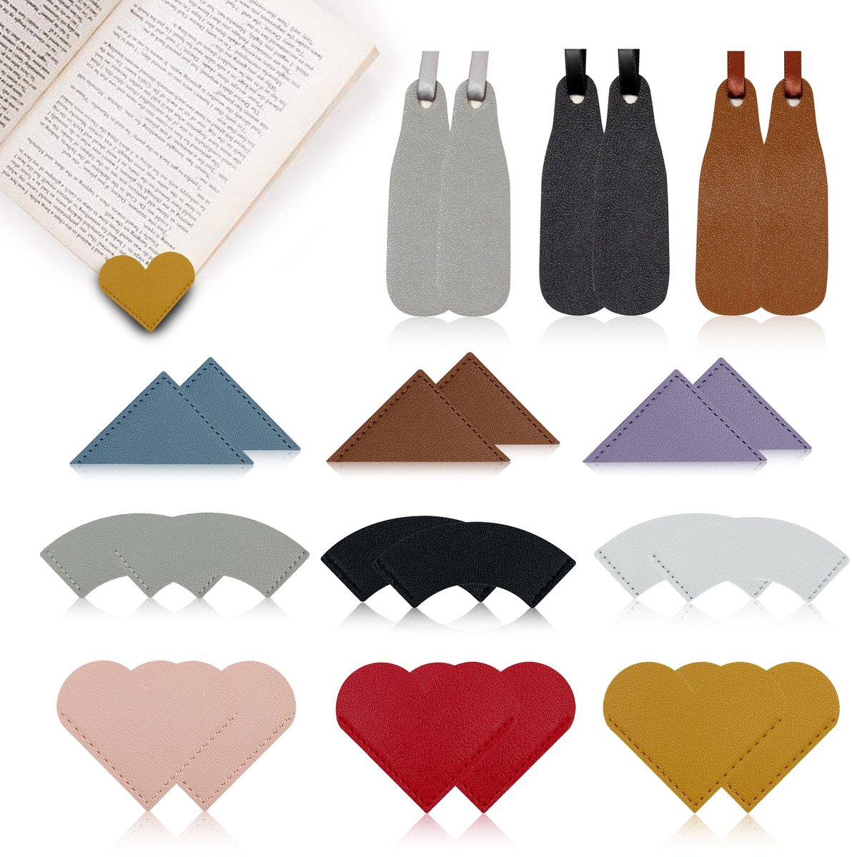 Dailygoody - Lederen Bladwijzer - Hart Bladwijzers - Leuke Boekmarkers - 24 Stuks - Bladwijzers voor Boekenliefhebbers - Accessoires voor Mannen