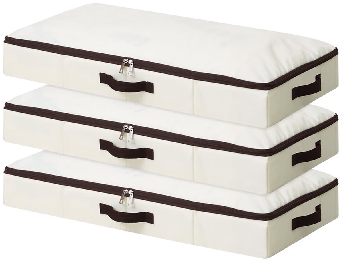 Dailygoody - Opvouwbare opbergmand - Organizer voor onder het bed - Beige - Duurzaam materiaal - Voor kleding en speelgoed - Set van 3 stuks
