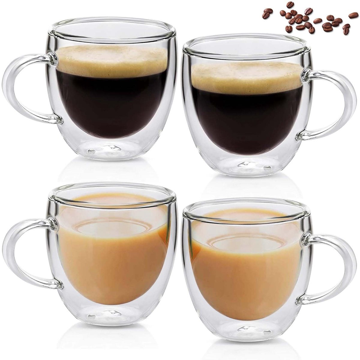 Dailygoody - Dubbelwandige Latte Macchiato Glazen - Koffieglazen met Handvat - Hitte- en Koudebestendig - Transparant - Geschikt voor Cappuccino en Th...