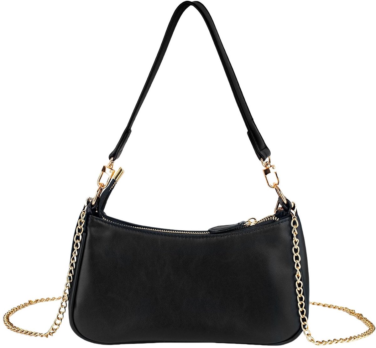 Dailygoody - Zwarte Clutch Handtas met Ketting - PU Leer Schoudertas voor Dames