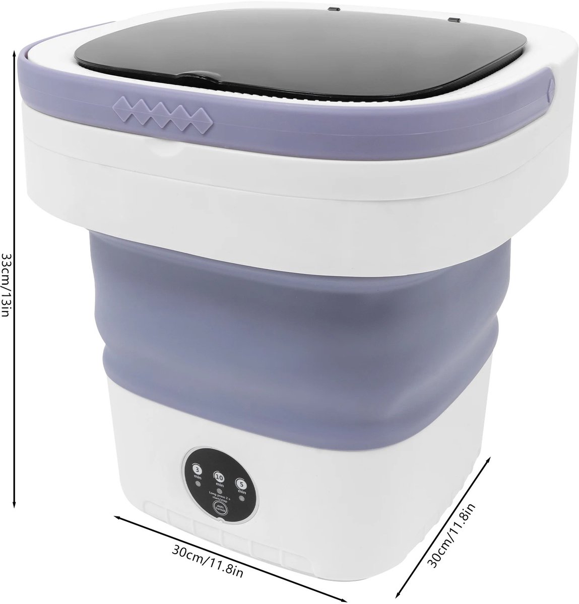RosaBloom Opvouwbare Mini Wasmachine – 12 Liter – Met Centrifuge Mand & Afvoerslang – 3 Wasprogramma’s – Voor Camping, Camper en Student – Paars