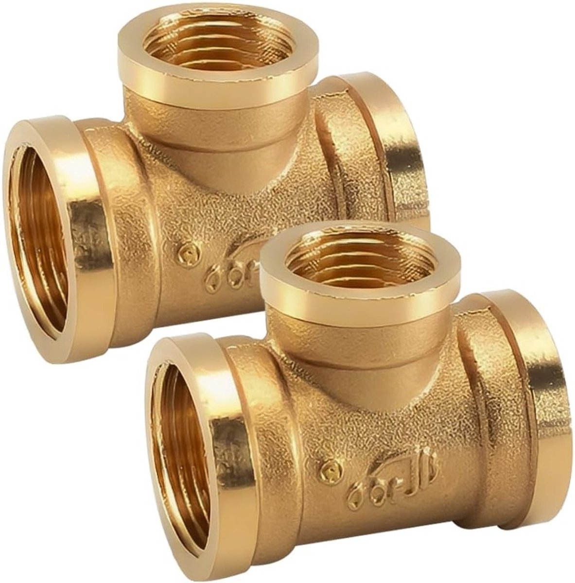 2-delige Messing T-stuk Waterverbinding, 90° Waterverdeler 3/4 inch IG x 1/2 inch IG x 3/4 inch IG, 3-Weg Vrouwelijke Draad, Ideaal voor Verwarming en Waterinstallaties