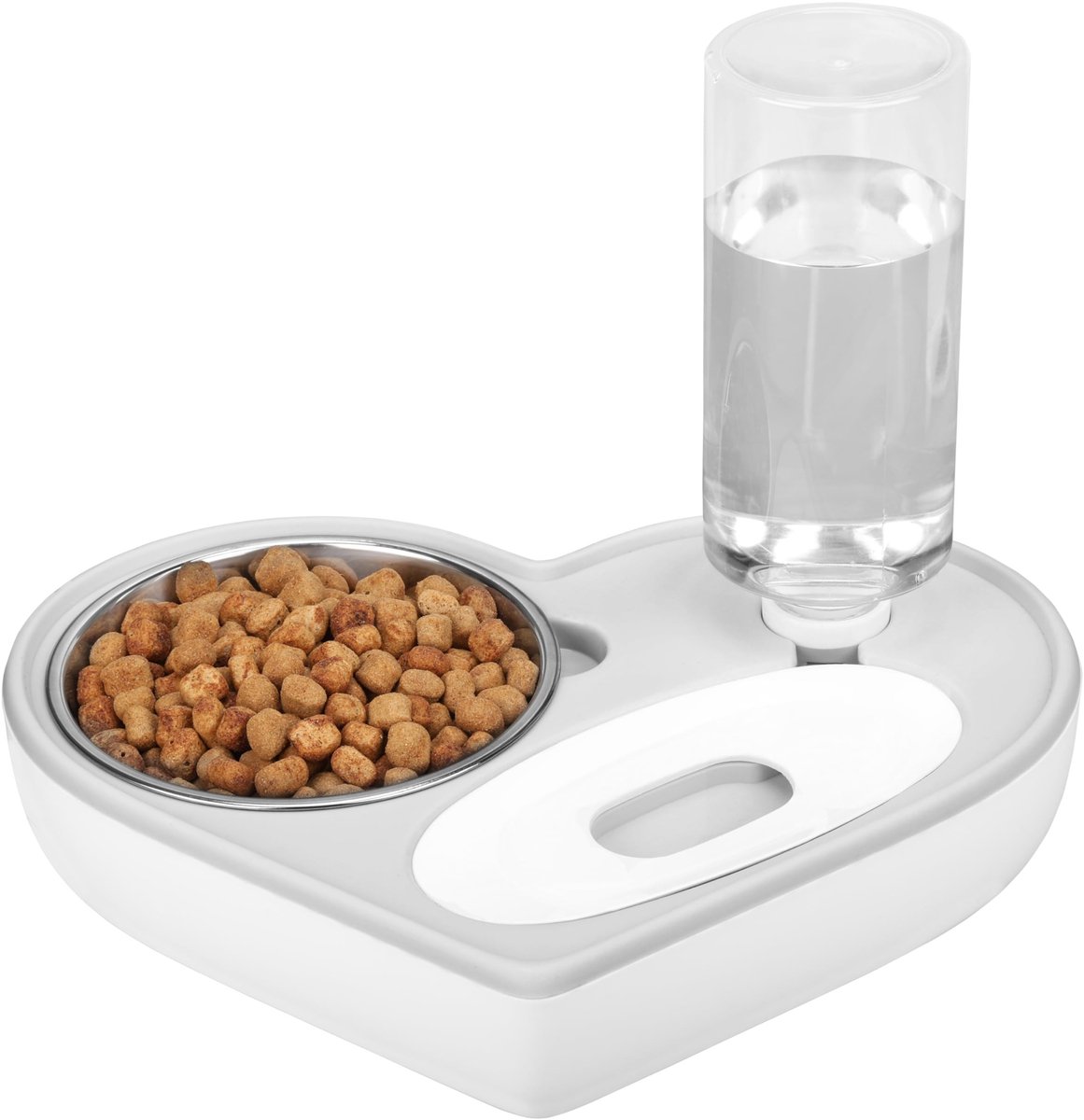 Dailygoods - Dailygoody - Hartvormige 2-in-1 Automatische Water Dispenser - Dieren Voer Kom - Grijs - Geschikt voor Katten en Honden - 500 Milliliter - Ideaal
