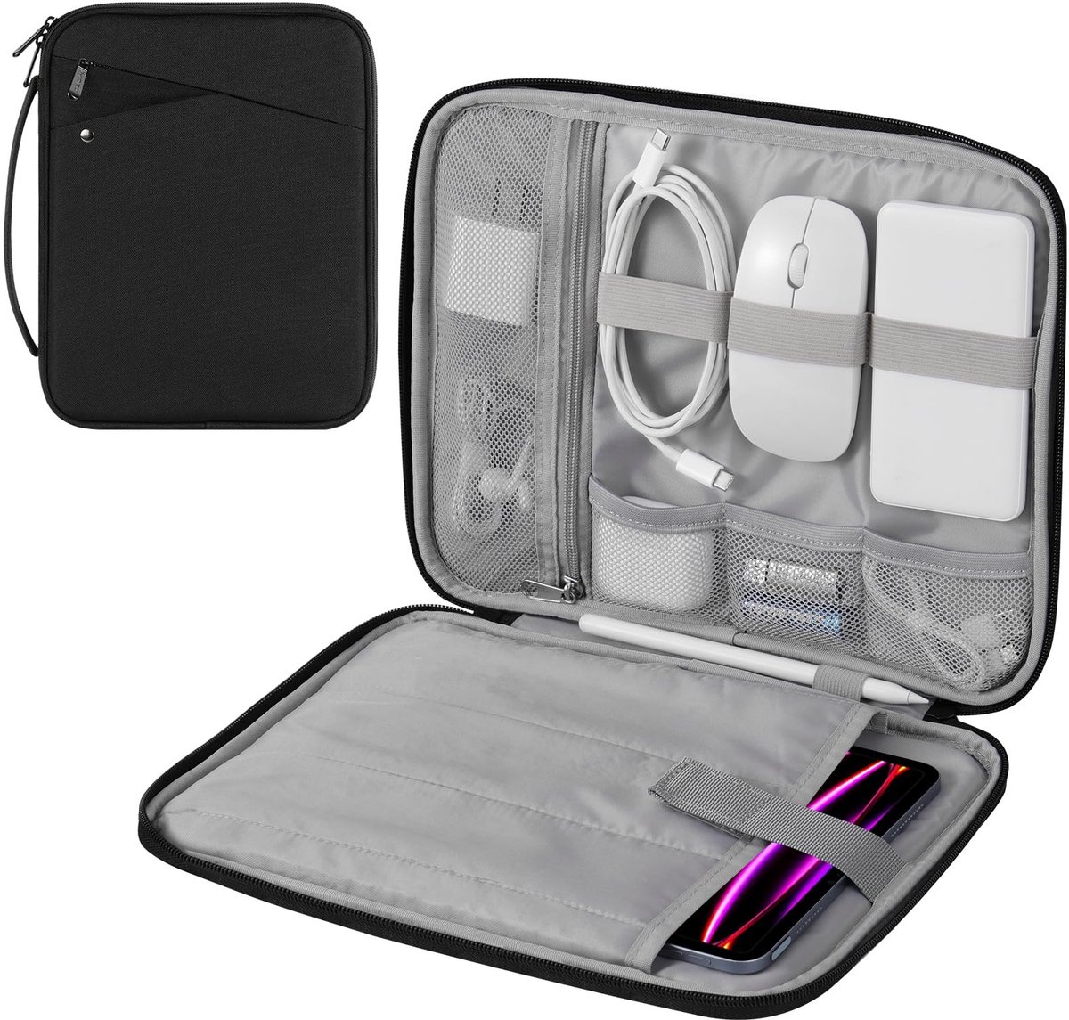 Dailygoods - Dailygoody - Tablethoes - Draagtas met handvat - Beschermend en duurzaam - Zwart - Gevoerde tas - Voor tablets van 9-11 inch en 12,9 inch