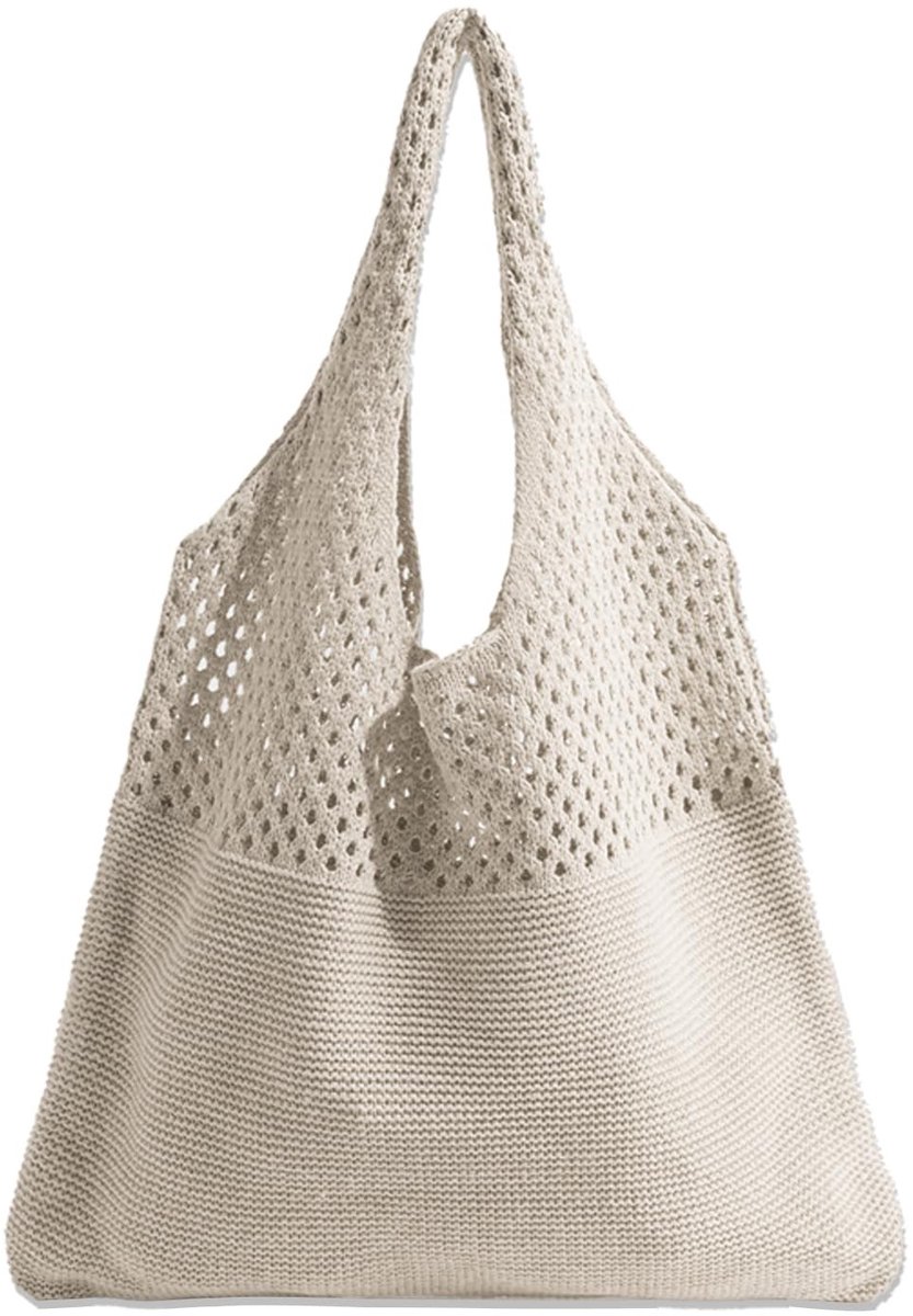 Dailygoods - Dailygoody - Gehaakte draagtas - Boho strandtas - Lichtgewicht en ademend - Beige - Casual handtas voor vrouwen - Perfect voor reizen en winkelen