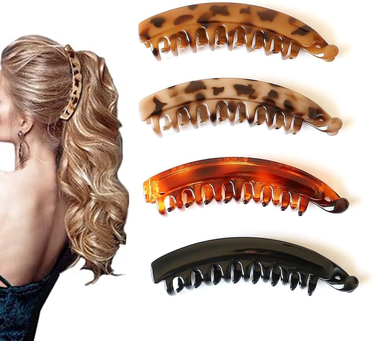 Dailygoods - Dailygoody - Bananenhaarspelden - Haaraccessoires - Flexibel en praktisch - Set van 4 - Geschikt voor dik en dun haar - Kleurige haarspelden
