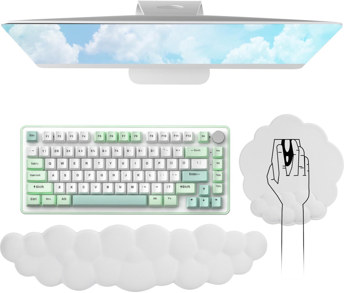 Dailygoods - Dailygoody - Cloud Toetsenbord Muismat Polssteun - Ergonomische Handpalmsteun - Antislip Basis - Ultrazacht Geheugenschuim - Comfortabel Typen - Gesch