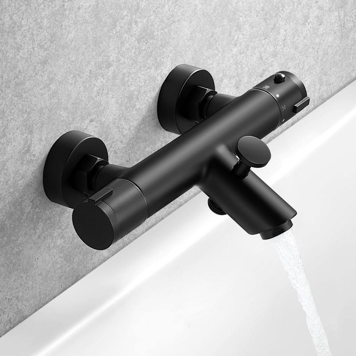 Dailygoods - Dailygoody - Badkraan met thermostaat - Zwarte douchearmatuur - Veiligheidsvergrendeling 38 °C - Mengkraan voor badkamer - Messing materiaal - Perfect...