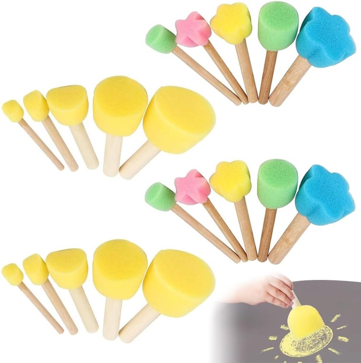 Set van 20 Sponsborstels voor DIY Schilderen en Knutselen - Ronde Schuimkwasten in 5 Kleuren voor Keramiek en Decoratie
