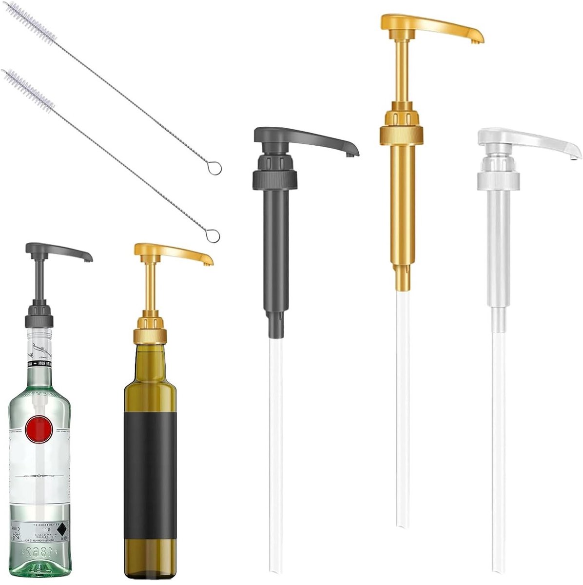 Ketchup Coffee Syrup voor Waterdispenser, 3 Stuks, Herbruikbare Pompkop voor 750ml Flessen en 2 Schoonmaakborstels, Ideaal voor Thuisbars en Keukens