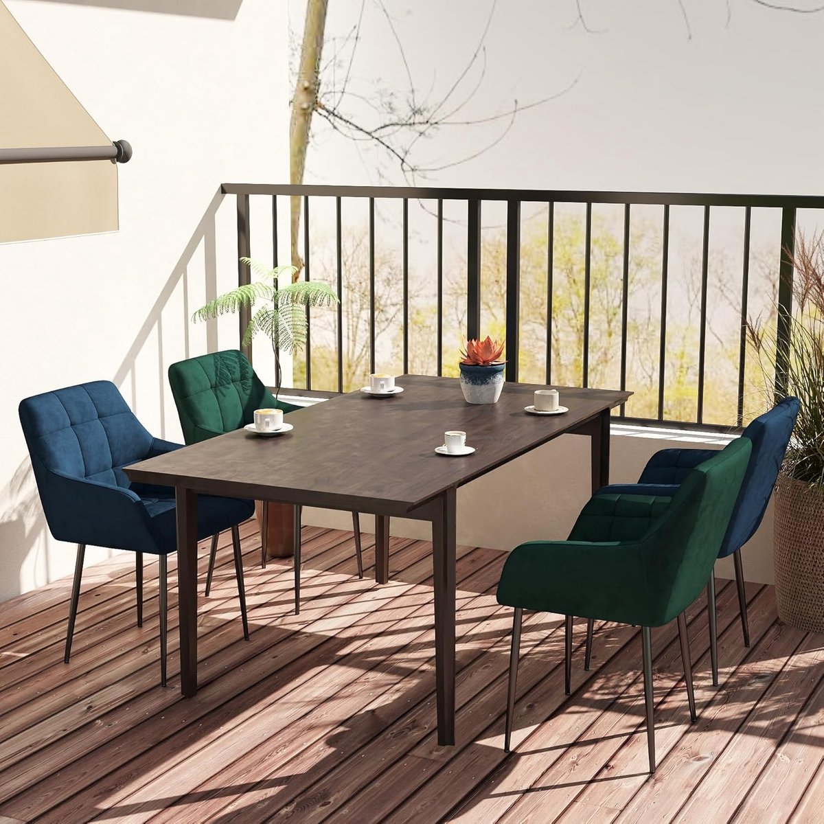 Veloura Luxe Velvet Eetkamerstoelen met Armleuningen Set van 6 – Moderne Keukenstoelen met Zachte Bekleding, Metalen Poten en Comfortabele Zitting 58 x 47 x 83 cm Blauw