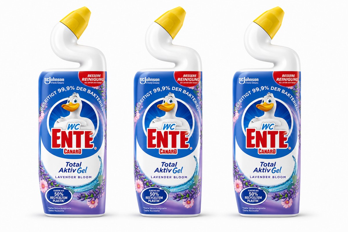 3 x WC-Ente Total Actief Gel Toiletreiniger Lavendel Provence 750 ml - Antibacteriele Reiniging - Lavendel Geur