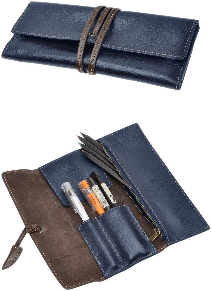 Dailygoody - OmGoods - Dailygoody - Handgemaakte Lederen Pennenetui - Oprolbaar - Stijlvol Design - Uniseks - Schrijfwaren - Perfect voor Studenten en Professionals