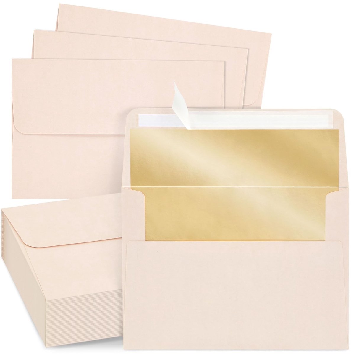 Dailygoody - Luxe Champagne Enveloppen - Bruiloft Uitnodigingen - Zelfklevend - A7 Formaat - Bronzen Voering - 50 Stuks - Verfijnde Styling