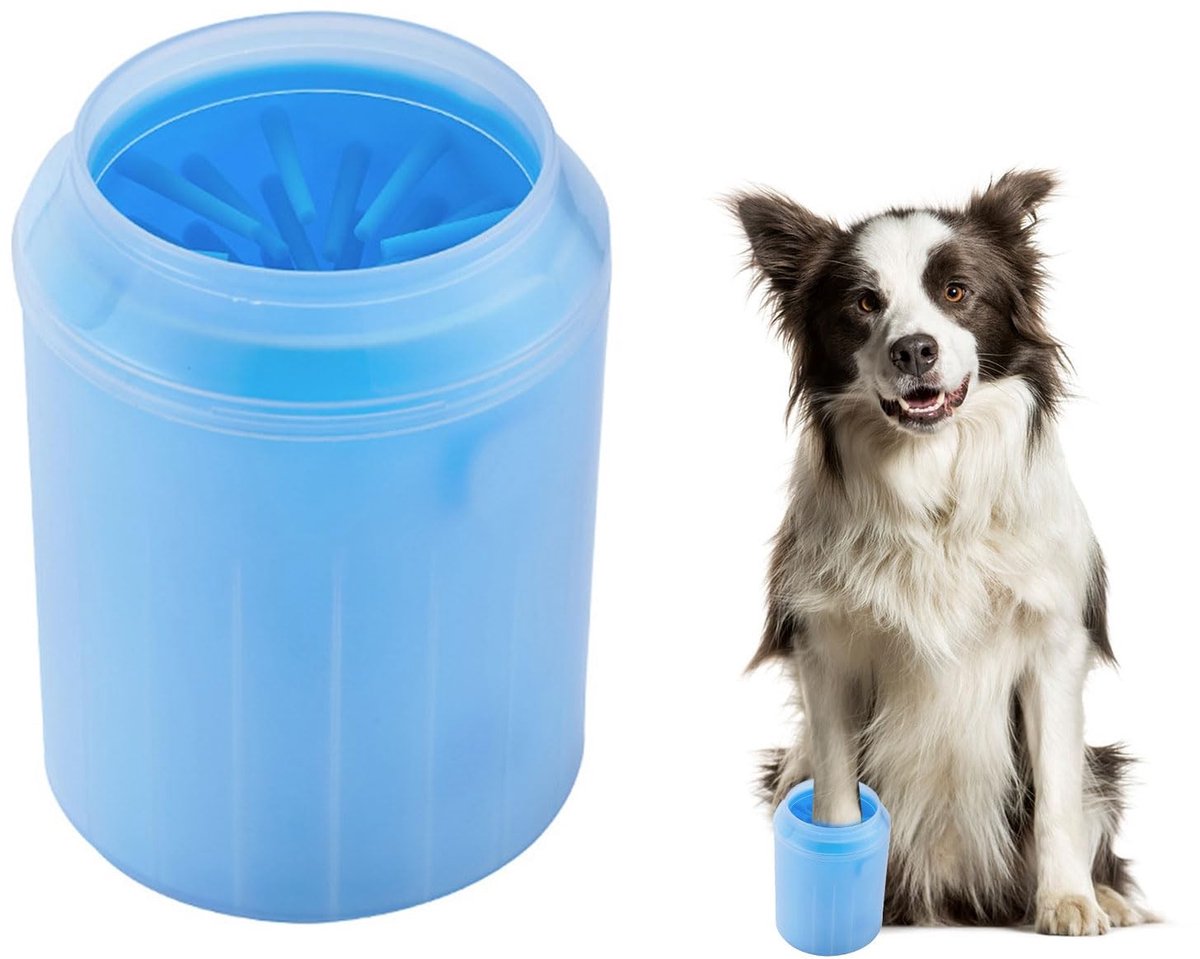 Dailygoody - Draagbare pootreiniger - Hondenpootreinigingsbekers - Vork borstelpunt voor optimale reiniging - Blauw - Dierenaccessoires - Ideaal voor ...
